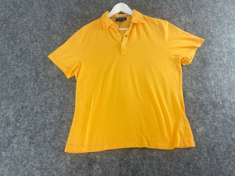 Kenneth Cole Polo Shirt Mens Large Yellow Orange Short Sleeve Snap Buttons N100